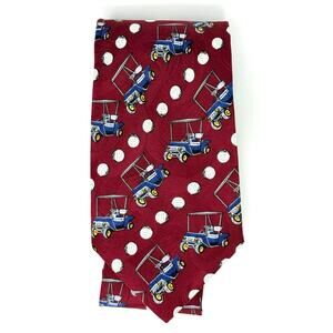 Golf Tie by Barry Wells 100% Silk Made in USA Red with Golf Carts and Balls